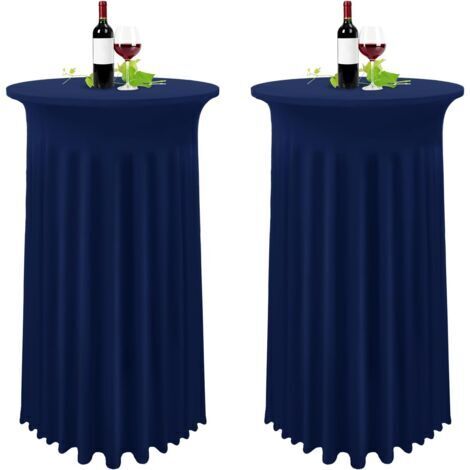 Lot de 2 Bleu Foncé Housse pour Table Haute, Nappe Mange Debout 80 x 110 cm, Bleu Marine Nappe Jupe Plissée