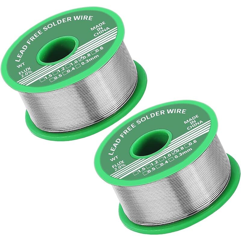 Sjqka - Lot de 2 bobines de fil à souder 100 g 0,8 mm, sans plomb, noyau de colophane, flux de soudure, adapté à la réparation de composants