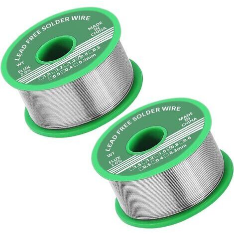 Lot de 2 bobines de fil à souder 100 g 0,8 mm, sans plomb, noyau de colophane, flux de soudure, adapté à la réparation de composants électroniques