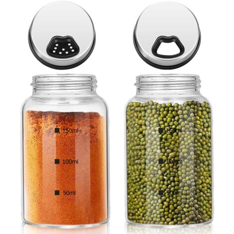 Lot de 2 bocaux à épices de cuisine, bouteilles à épices en verre -Petit (pot à épices)