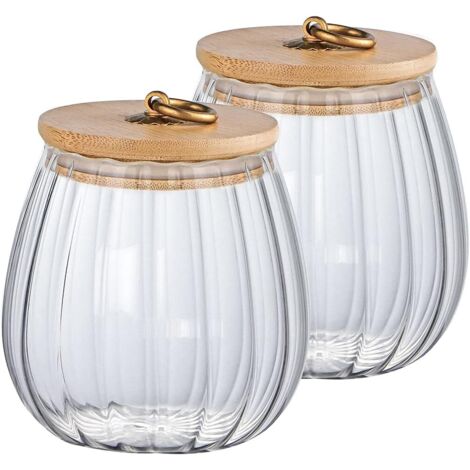 Lot de 2 bocaux de rangement en verre avec couvercle en bambou, 750 ml, récipients de rangement décoratifs hermétiques pour thé, café, sucre, noix