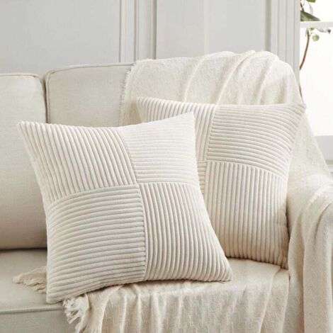 Lot de 2 Boho Housse de Coussin 45x45 Crème,à Motif Croisé Decoration Beige Clair Housses de Coussin en Velours Côtelé,Dou