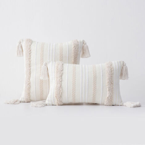 Lot de 2 Boho Housse de Coussin, Décoratives Doux Taies d'oreiller 30x50cm avec Tufted Tassel Coussin Décoration D'intérieur Housse Coussins pour Canapé Lit Chaise Chambre Salon, Beige