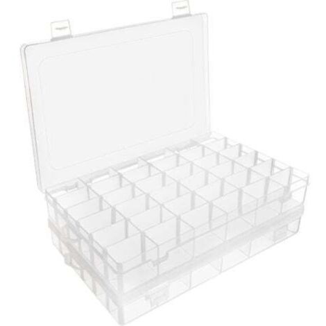 Lot de 2 Boite Compartiment Plastique Transparent - 27,3 x 17,6 x 4,3 cm - Boite Plastique Rangement avec 36 Compartiments Ajustables - Boite Rangement Bijoux, Perles & Artisanat