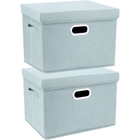 Lot de 2 Boîte de rangement Tissu Pliable Couvercle 44x30x29 cm Polyester Oxford Bureau Maison
