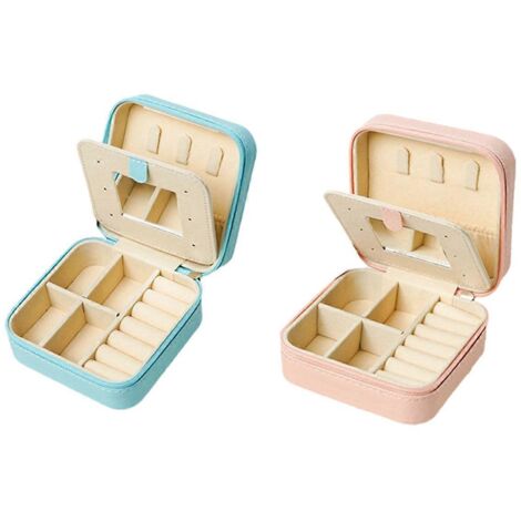 Lot de 2 boîtes à bijoux avec miroir, mini boîte de rangement portable pour bijoux