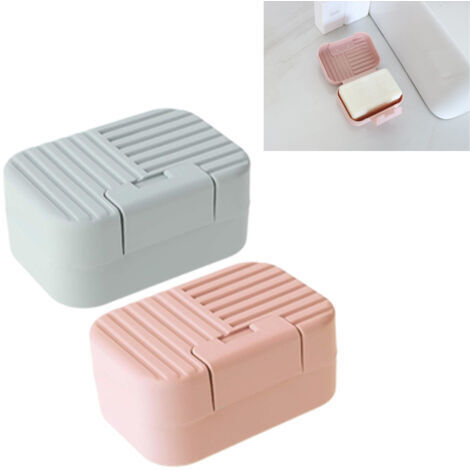 Lot de 2 boîtes à savon portables en plastique avec couvercle pour salle de bain, douche, cuisine, évier, voyage, camping, randonnée, salle de sport en plein air（Rose et bleu）