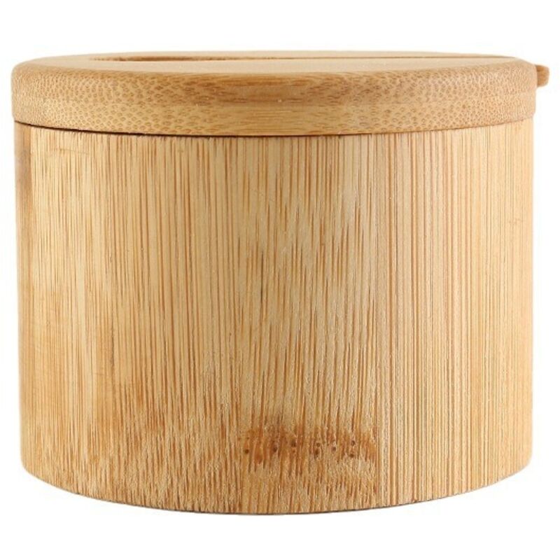 Lot de 2 boîtes à sel rondes en bambou pour sel et épices avec couvercle pivotant magnétique et 2 cuillères, récipient à poivre et épices, pot à