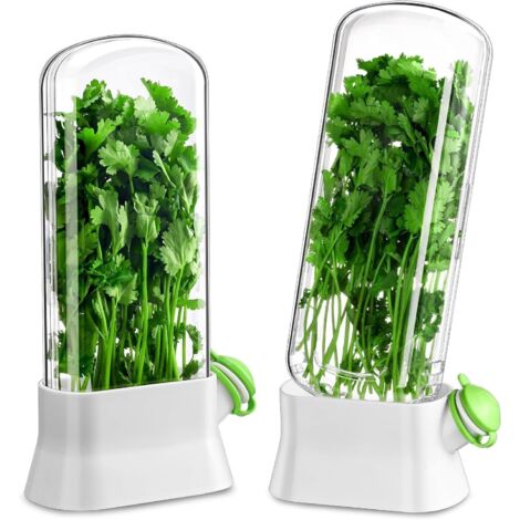 Lot de 2 boîtes de conservation pour herbes aromatiques au réfrigérateur, bac à herbes, récipient de rangement pour herbes aromatiques, peut conserver la coriandre, le persil et les asperges pendant 2