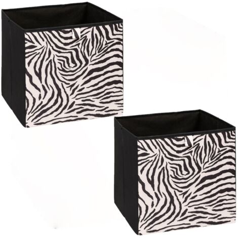 Lot de 2 boîtes de rangement cubes à motifs zèbre MIX'N MODUL