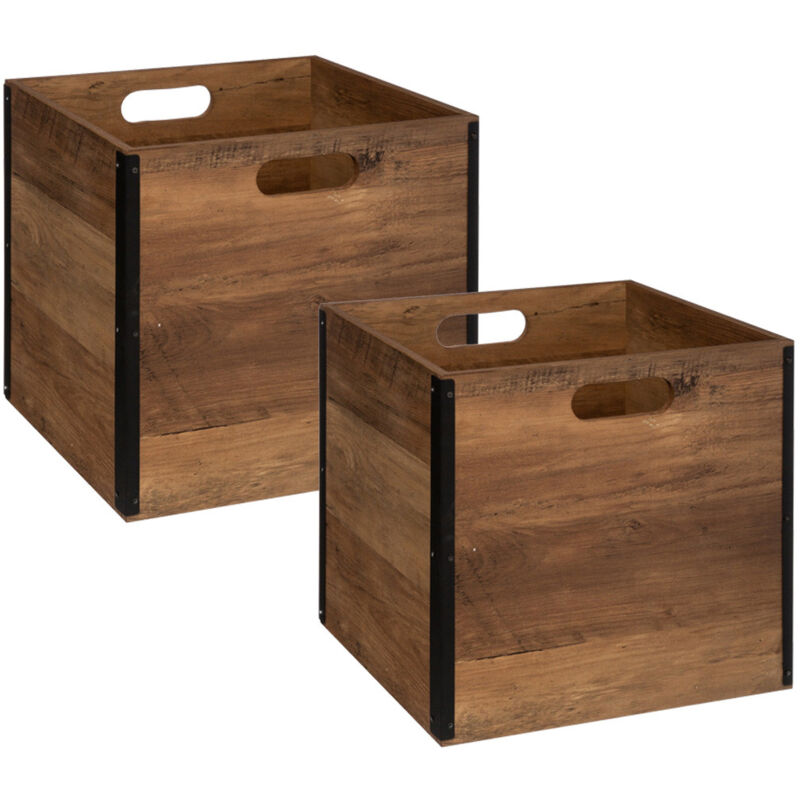 Lot de 2 Boîtes de rangement en bois Marron style Industriel 31 x 31 cm - Five