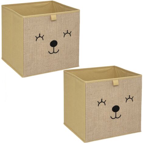 Lot de 2 boîtes de rangement enfant effet jute ourson