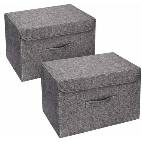 Lot de 2 Boites de Rangement Lavable, Rangement de Vetement Pliable, Caisse de Rangement en Tissu avec Couvercles et Poignées pour Maison, Bureau, crèche, Placard, Chambre à Coucher (Gris)