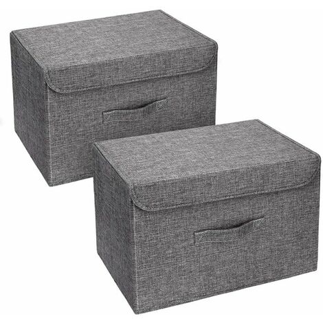 Lot de 2 Boites de Rangement Lavable, Rangement de Vetement Pliable, Caisse de Rangement en Tissu avec Couvercles et Poignées pour Maison, Bureau, crèche, Placard, Chambre à Coucher (Gris)