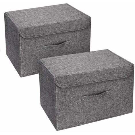 Lot de 2 Boites de Rangement Lavable, Rangement de Vetement Pliable, Caisse de Rangement en Tissu avec Couvercles et Poignées pour Maison, Bureau, crèche, Placard, Chambre à Coucher (Gris)