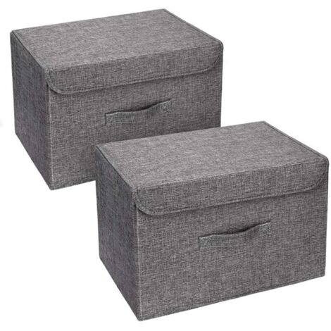 Lot de 2 Boites de Rangement Lavable, Rangement de Vetement Pliable, Caisse de Rangement en Tissu avec Couvercles et Poignées pour Maison, Bureau, crèche, Placard, Chambre à Coucher (Gris)