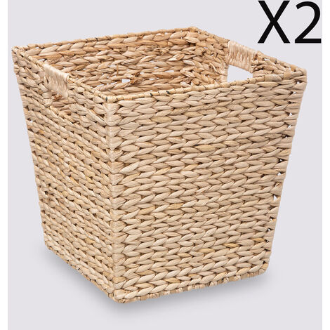Lot de 2 boites de rangement, paniers de rangement en bois coloris naturel - Longueur 31 x Profondeur 31 x Hauteur 31 cm -PEGANE-