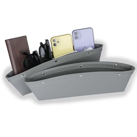 Lot de 2 boîtes de rangement pour l'espace entre les sièges auto, en cuir PU, universelles.