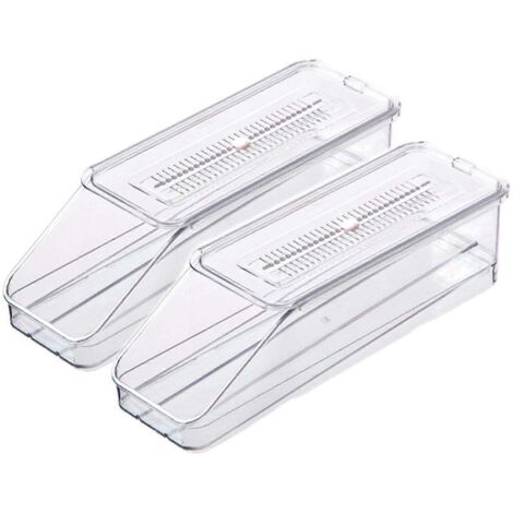 Lot de 2 boîtes de rangement pour œufs de réfrigérateur à roulettes automatiques, grande capacité, empilables et peu encombrantes. Distributeur d'œufs pour porte latérale de réfrigérateur.