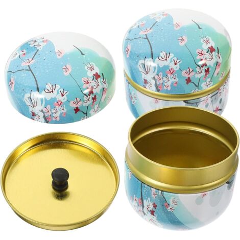 Lot de 2 Boîtes de Rangement Réutilisables 50G en Fer Blanc Bleu à Fleurs Blanches Pot de Conservation Multifonctionnel pour Thé