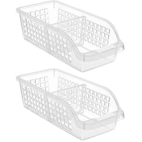 Lot de 2 boîtes de rangement transparentes pour réfrigérateur, idéales pour les fruits et légumes.