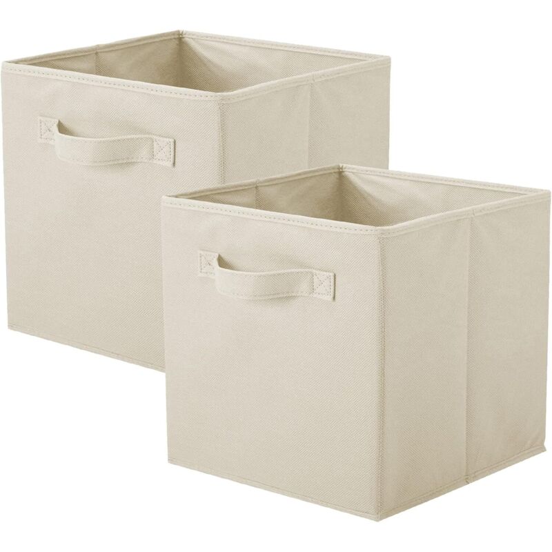 Lot de 2 Boîtes Tiroirs en Tissu Cube de Rangement Pliable Coffre pour Linge Jouets Vêtement(blanc cassé)