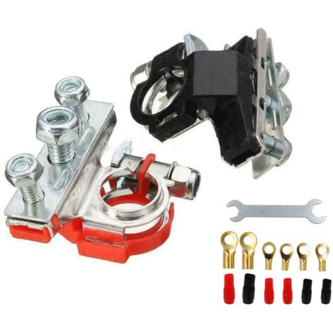 Lot de 2 bornes de batterie - 3 connecteurs - Bornes de batterie - 12 V - Bornes de batterie - Positif négatif - Pour voiture, camionnette, caravane, bateau