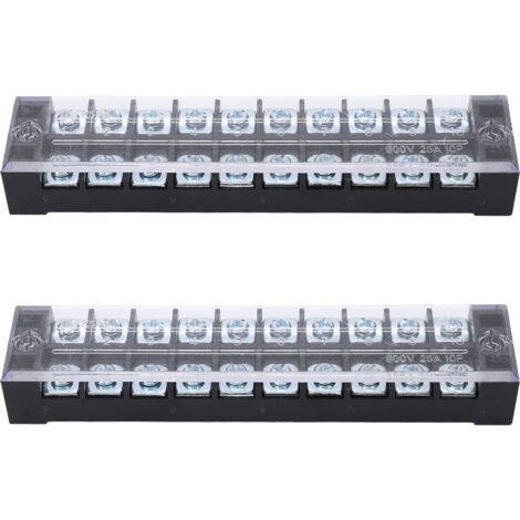 Lot de 2 borniers à vis double rangée, fixes, haute intensité, avec couvercle, 600 V, 25 A
