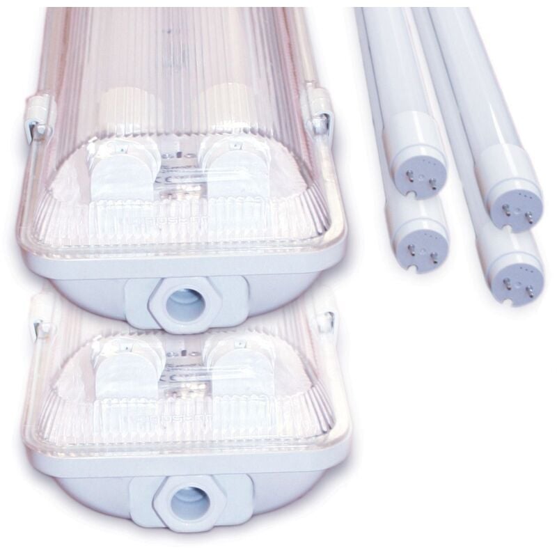 Lot de 2 boîtiers 150 cm + 4 tubes 150 cm (réglette pour garage, cave...) Température de Couleur: Blanc neutre 4000K