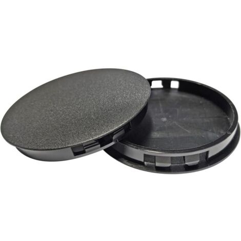Lot de 2 Bouchons à Boutons en Plastique - 100 mm - Capuchons Ronds à Clipser pour Trou de Meubles - pour Armoire, Bureau, Table, Chaise, Armoire - Noir