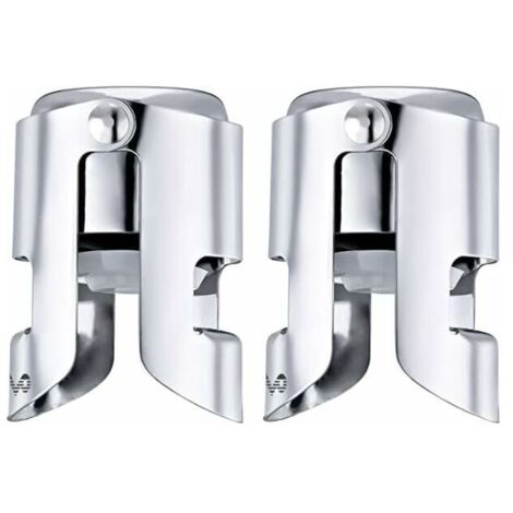 Lot de 2 bouchons à champagne avec acier inoxydable - Pour champagne, cava, prosecco et vin mousseux - Bouchon compact pour bouteille de champagne