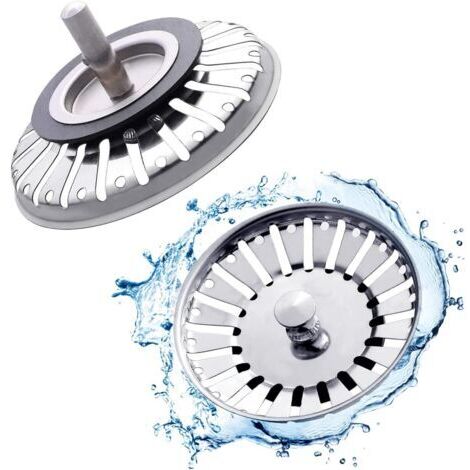 Lot de 2 bouchons de crépine d'évier, 84 mm de remplacement du bouchon de vidange d'évier, bouchon de filtre d'évier en acier inoxydable pour cuisine ou baignoire, douche, plateau de lavabo