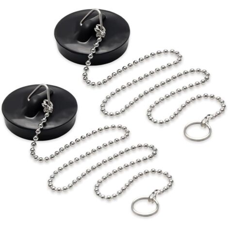 Lot de 2 Bouchons de vidange Bouchons d'évier avec chaîne de 40cm Bouchon de Baignoire Diamètre 40-45mm Bouchons en Caoutchouc pour lavabo,adaptés aux lavabos,baignoires et éviers de Cuisine(No