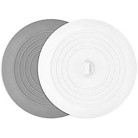 Lot de 2 bouchons d'évier gris clair et blanc - 15 cm de diamètre - Bouchons en silicone résistants et faciles à utiliser pour baignoire et lavabo