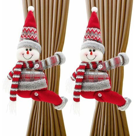 Lot de 2 boucles de rideaux de Noël Crochets de rideaux de dessin animé de Noël pour salon, chambre à coucher, décoration d'intérieur (style bonhomme de neige)
