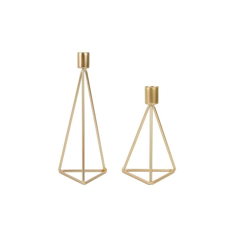 Csparkv - Lot de 2 Bougeoirs Chandeliers Candélabres en Or Métal Géométrique, Bougeoirs de différentes Tailles, Vintage Bougeoir de Décoration de