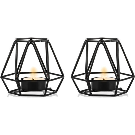 Lot de 2 bougeoirs chauffe-plat géométriques en métal, coloris noir, petit format