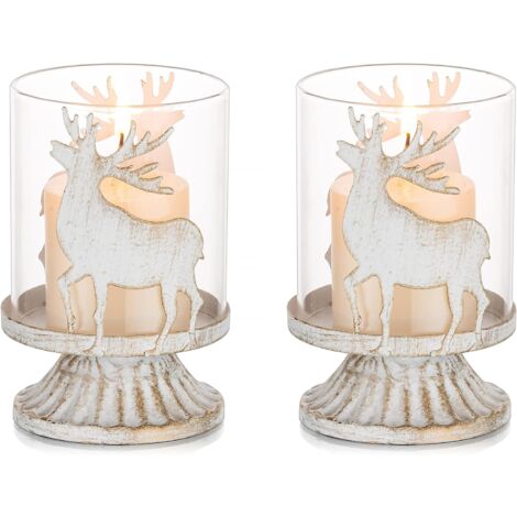 Lot de 2 bougeoirs colonnes de Noël, décoration de table, centre de table vintage, décoration de Noël, maison, cheminée, dîner, cadeau de l'Avent, étagères de cuisine, chambre (bougies non incluses).