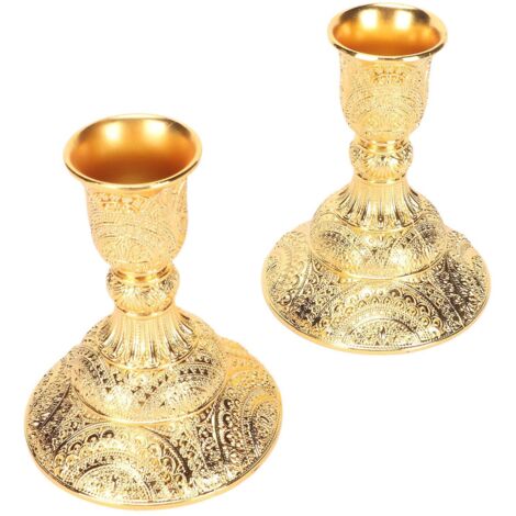 Lot de 2 bougeoirs décoratifs vintage couleur or, inaltérables, pour salon