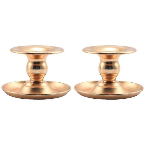 Lot de 2 bougeoirs en métal doré, candélabres tendance pour mariage, chandeliers de table raffinés.