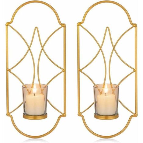 Lot de 2 Bougeoirs Photophore Chandelier Porte Bougie Mural Murale Muraux en Métal, Bougeoir pour Mur Chambre Salle de Bains Salo