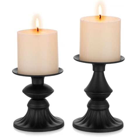 SINMI Lot De 2 Bougeoirs Noirs Pour Bougies Piliers – Ensemble De