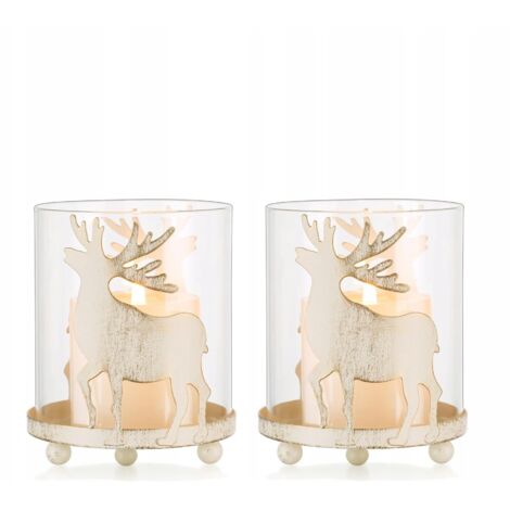 Lot de 2 bougeoirs REFIFER, décoration de Noël rustique blanche