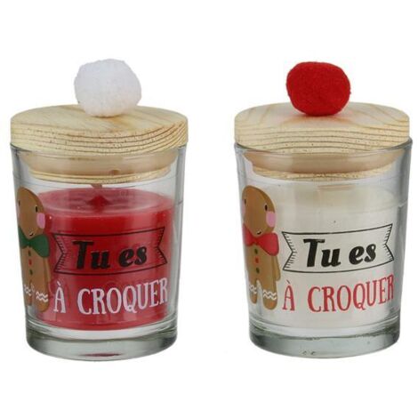 Lot De 2 Bougies - Home Deco Factory - Duo - Pompons - Noël - Blanc Et Rouge