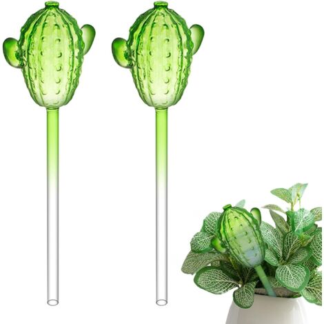 Lot de 2 boules d'arrosage en verre pour cactus – Boules décoratives auto-arrosantes pour plantes en pot d'intérieur et d'extérieur (vertes)