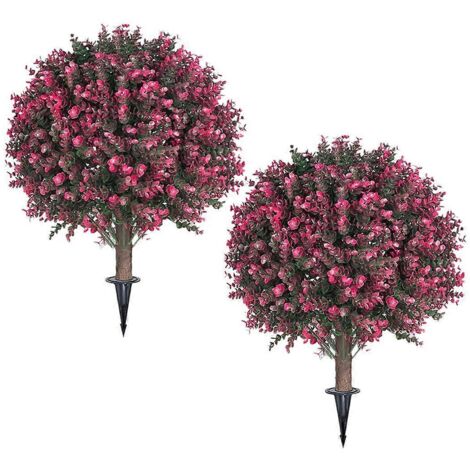 Lot de 2 boules de buis artificielles en forme de rose pour l'extérieur avec terre au sol