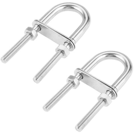 Lot de 2 boulons en U M6 x 90 mm en acier inoxydable argenté avec contre-plaque et écrous pour fixation et connexion de décorations de bateau