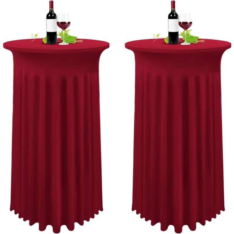 Aougo - Lot de 2 Bourgogne Housse pour Table Haute, Nappe Mange Debout 80 x 110 cm, Vin Rouge Nappe Jupe Plissée