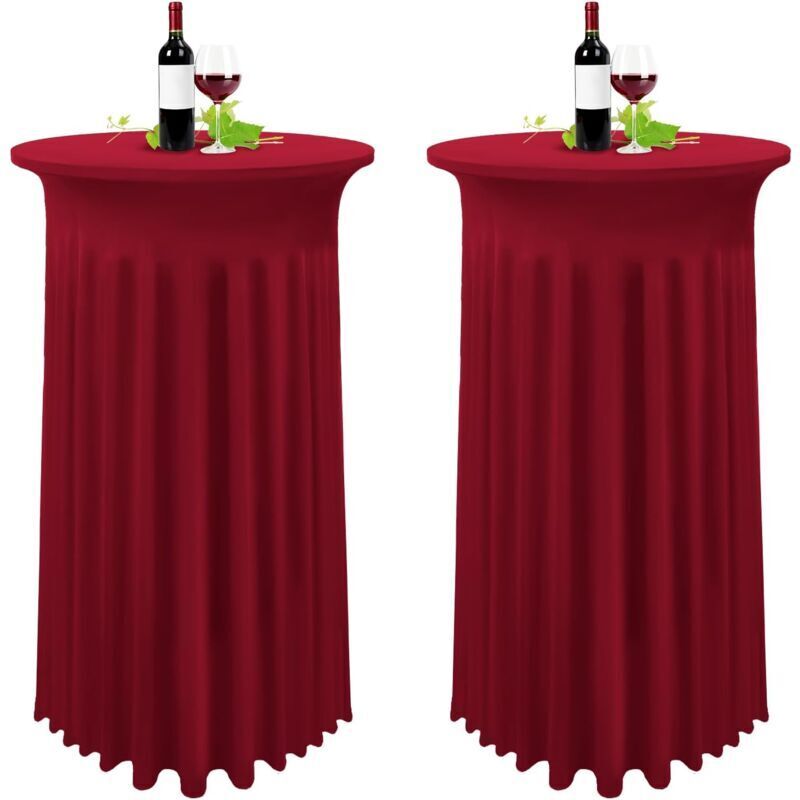 Lot de 2 Bourgogne Housse pour Table Haute, Nappe Mange Debout 80 x 110 cm, Vin Rouge Nappe Jupe Plissée