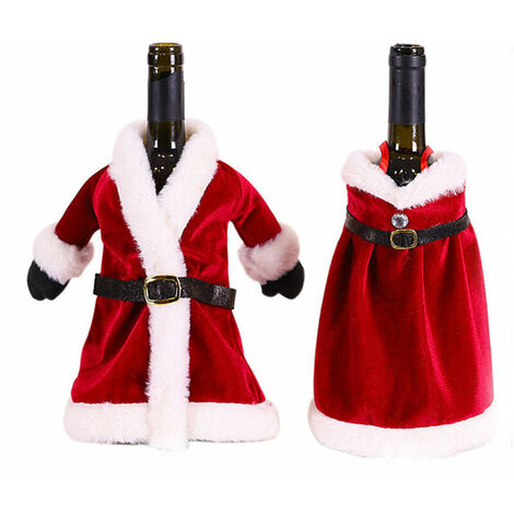 Lot de 2 bouteilles de vin décor couvercle sac décorations de Noël accessoires de Noël robe de Noël couvercle de bouteille de vin